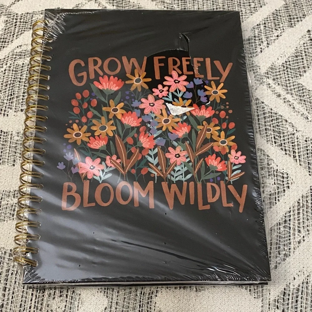 Grow Freely Bloom Wildly Floral Spiral Notebook - Black